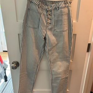 Blue white stripe lightweight denim. Size S
